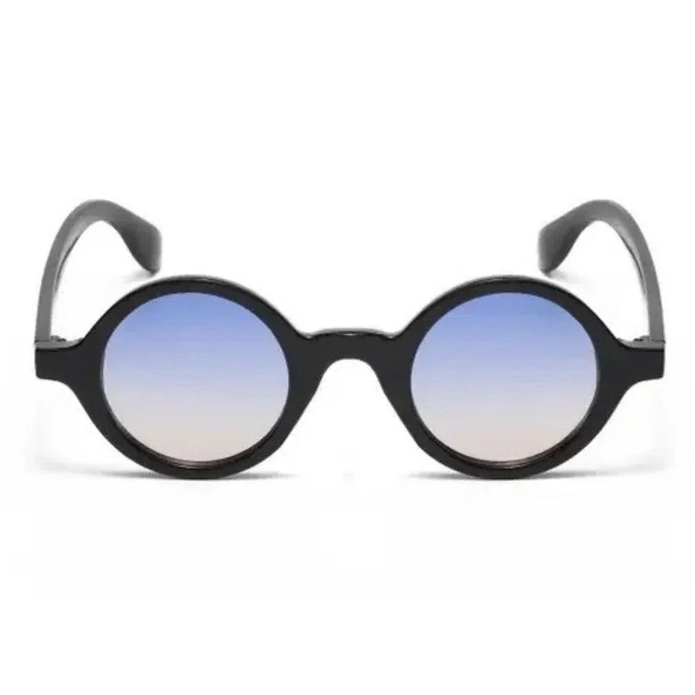 Mens Black Round Sunglasses Blue Lens Retro Vintage Circle Hip Hop Shades Classy